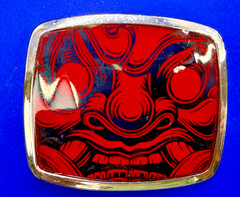 Samurai Video Game Cyberpunk Oni Mask Red Black Enamel Belt Buckle