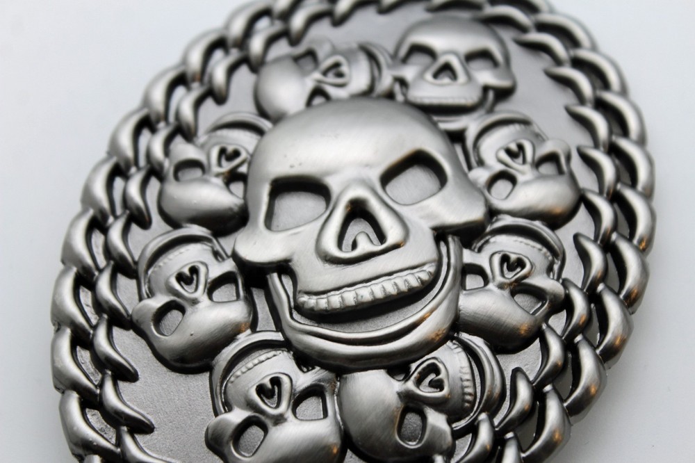 New Men Women Dark Silver Metal Belt Buckle Fashion 3D Skeleton Skulls Halloween