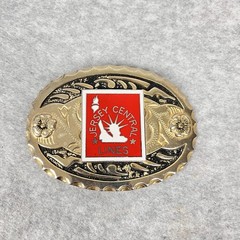 Jersey Central Lines Belt Buckle Silver Tone w Red and White Insert