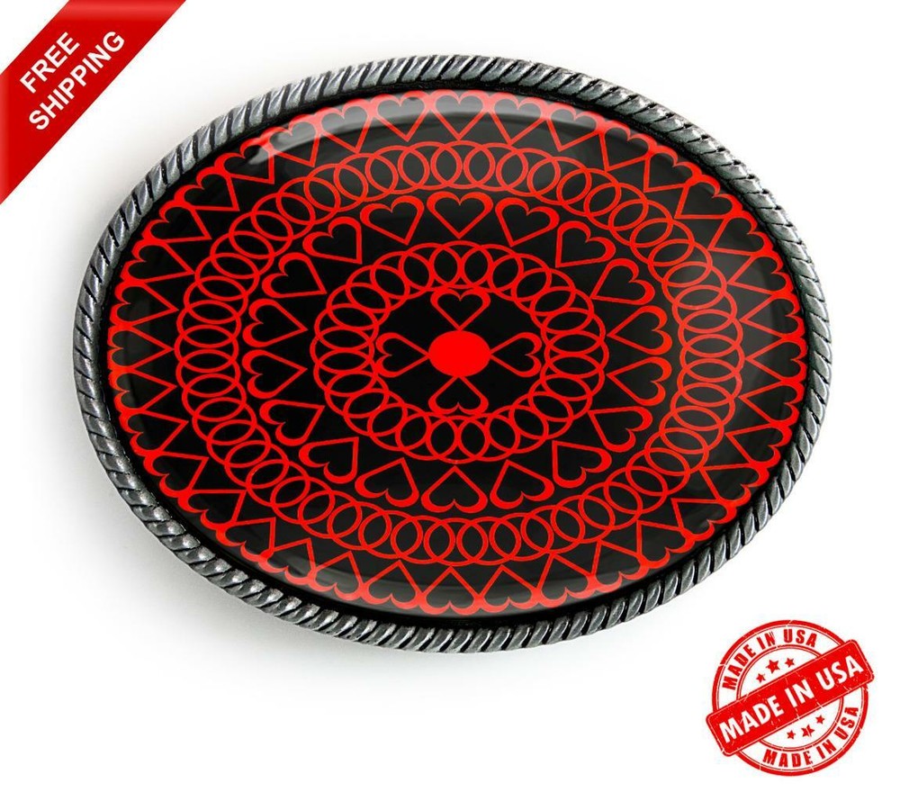 Hearts Belt Buckle – Love Mandala Handmade Oval Unisex Buckle – 710