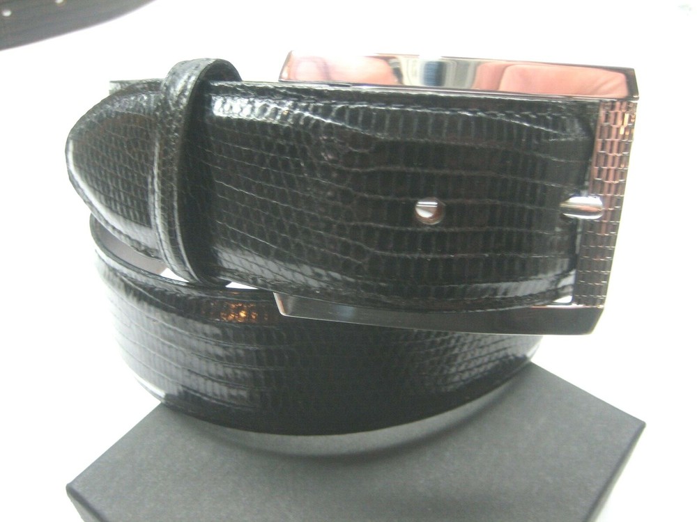 STERLING SILVER 925 BUCKLE WITH GENUINE LIZARD 1.5&Prime; BELT MADE IN U.S.A.