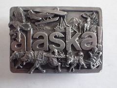 ALASKA MOOSE, EAGLE, IDITAROD DOG SLED TEAM, BUSH PLANE BELT BUCKLE