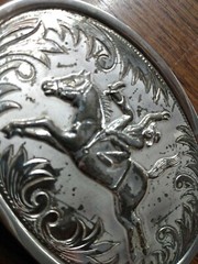 Western Style Silver Plated Belt Buckle- Horse & Rider (Stamped 1028) « LB »
