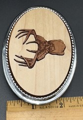 Buck Deer Belt Buckle Unbranded Two Tone Laser Cut Wood in Silver Tone Frame