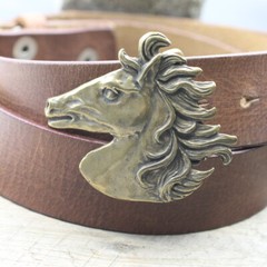 Belt Buckle Horse Head, Belt Buckle for Riders and Horse Fools Gold Antique