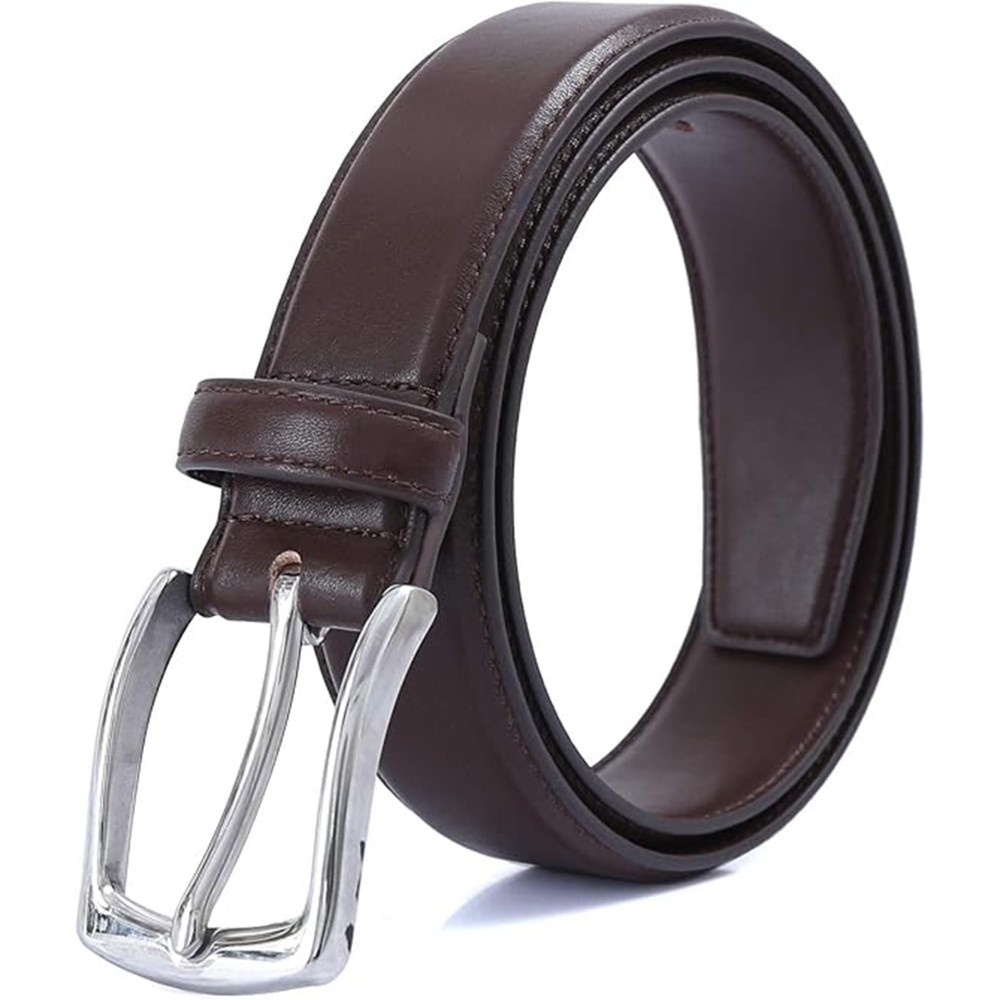 DOSHI Vegan Leather Belt for Men – 1 3/8&Prime; Width, Polished 38, Dark Brown