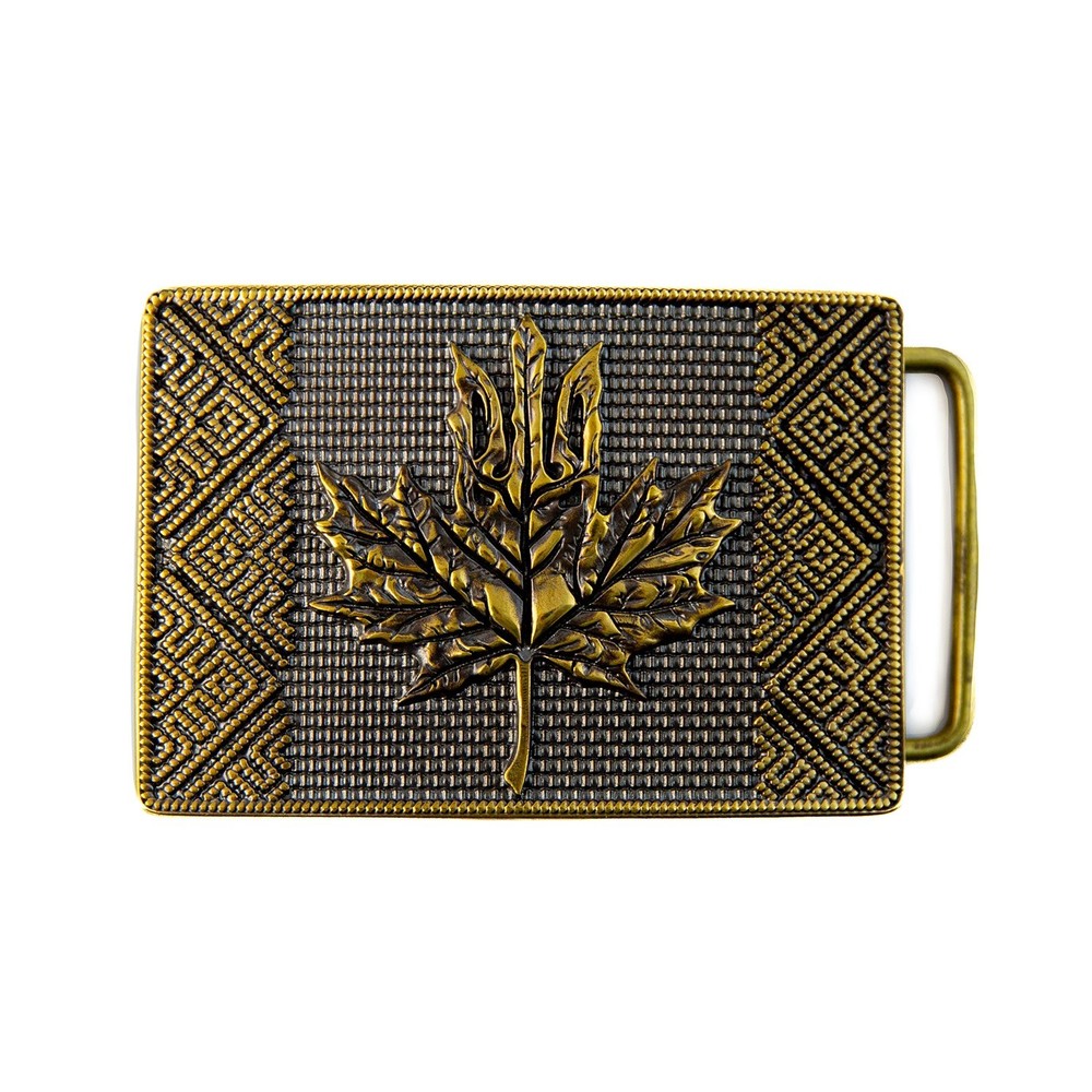 Brass belt buckle Maple leaf, Handmade Ukrainian trident and Canadian Maple leaf