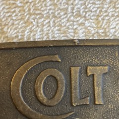 VINTAGE COLT REVOLVERS BRASS BELT BUCKLE ~ ANTIQUE FINISH