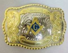 MASONIC MASON BELT BUCKLE RULE COMPASS HUGE RODEO BIG COWBOY WESTERN SHINE USA