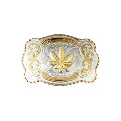 1 1/2&Prime; Big Gold Marijuana Leaf Western Belt Buckle – Style 1. 5 1/2&Prime; x 3 7/8&Prime;.