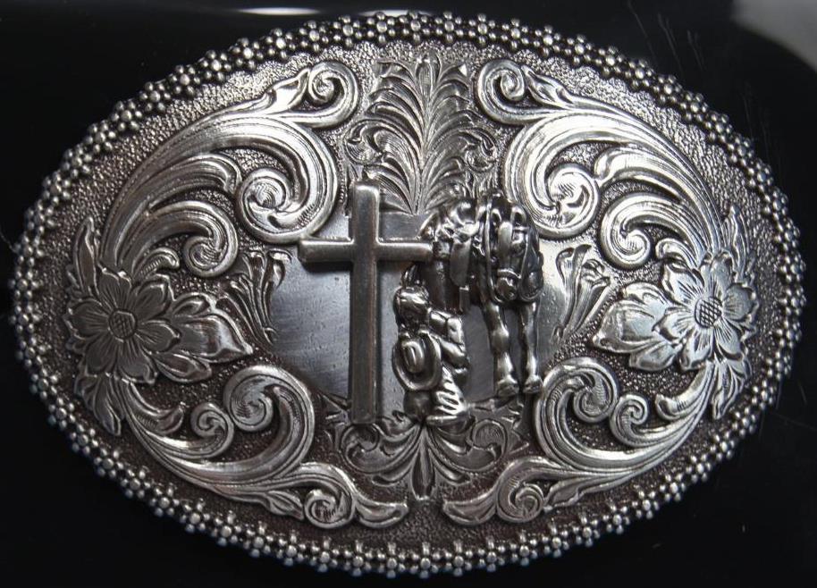 Nocona Cowboy Praying at the Cross Belt Buckle M & F Western 3707259