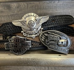 Lot Of 3 Harley-Davidson Flying Piston Shield lone Star Wings Belt Buckles
