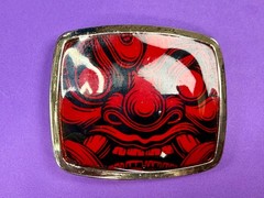 Samurai Video Game Cyberpunk Oni Mask Red Black Enamel Belt Buckle