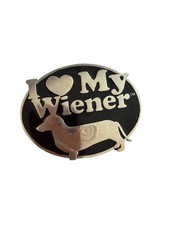 Ripple Junction I Love My Wiener Belt Buckle Silver Tone Black Enamel Y2K
