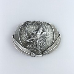 Antique Brushed Silver Western Wolf Moon Oval Belt Buckle Boucle de Ceinture
