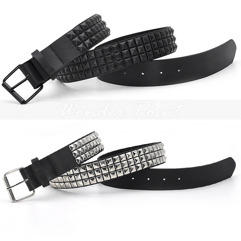 Studded 3 Row Silver Pyramid Made Belt Leather Punk Rock Gothic