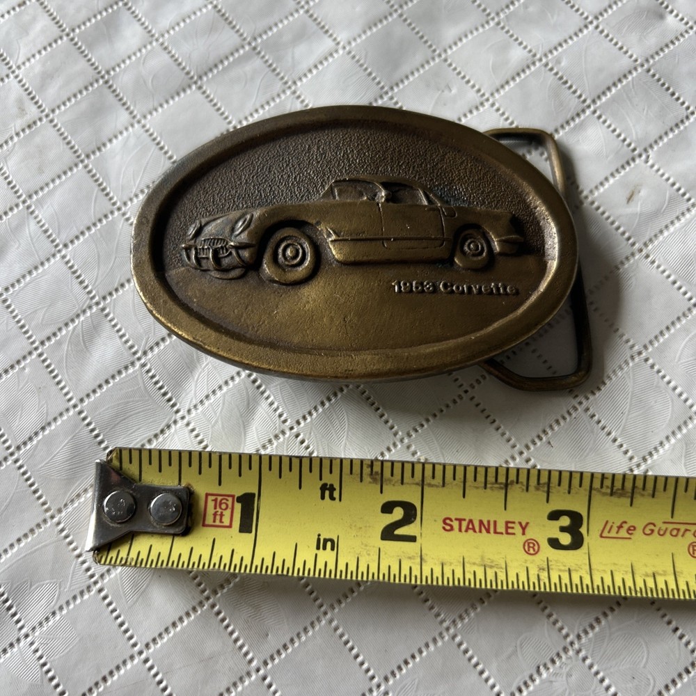 Vintage 1953 CORVETTE belt buckle SOLID BRASS Indiana Metal Craft 1976