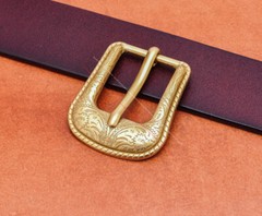 25mm Brass Plated Western Flower Rodeo Leathercraft Belt Buckle Tip 2 Pcs Set