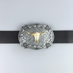 Silver Gold Double Color Western Long Horn Bull Belt Buckle also Stock in US