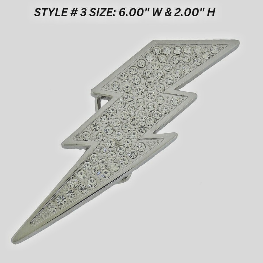 Mens Womens Flash Belt Buckle Rhinestone Silver Metal Fashion New Lightning Bolt