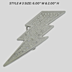 Mens Womens Flash Belt Buckle Rhinestone Silver Metal Fashion New Lightning Bolt