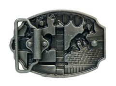 Roofer Construction Belt Buckle Pewter/Epoxy 3.5”x 2.25” Fit Belts Up To 1.75” f