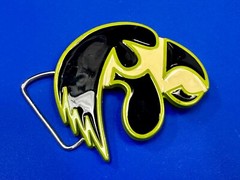 Hawkeye Bird Shaped Colorful Green Black Enamel NOS Cutout Belt Buckle
