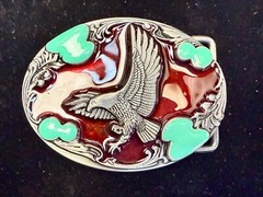 Flying Hunting Eagle Turquoise & Red Color Southwestern Style Belt Buckle