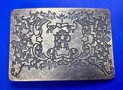 Letter EXP Monogram Scroll Ornate Pattern Silver Tone Rectangular Belt Buckle
