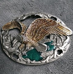 C & J VTG 90s Flying Eagle Belt Buckle Enamel Glaze USA Made 1541