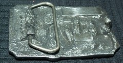 BOWLING BELT BUCKLE SISKIYOU CO WILLIAMS OREGON 1985 PINS SHOES BALL METAL 0-30.