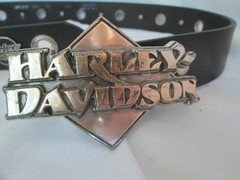 Harley Davidson Buckle & Black Belt Grommet & HD Logo Genuine Leather Size 30