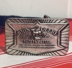 Vintage 1984 John Deere Silver Pewter Belt Buckle Moline, Illinois Cowboy Farmer