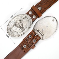XZQTIVE Western Leather fits waist from 33&Prime;-36&Prime;, Brown/Silver Bull Buckle
