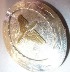 1942 U.S. ARMY AIR CORPS FORCE AVIATION WING PROPELLOR SILVER & GOLD BELT BUCKLE
