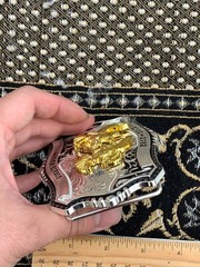 Western Buckle Gold Black Silver Roosters Cowboy 2 »Buckle Hebilla Vaquero Gallo