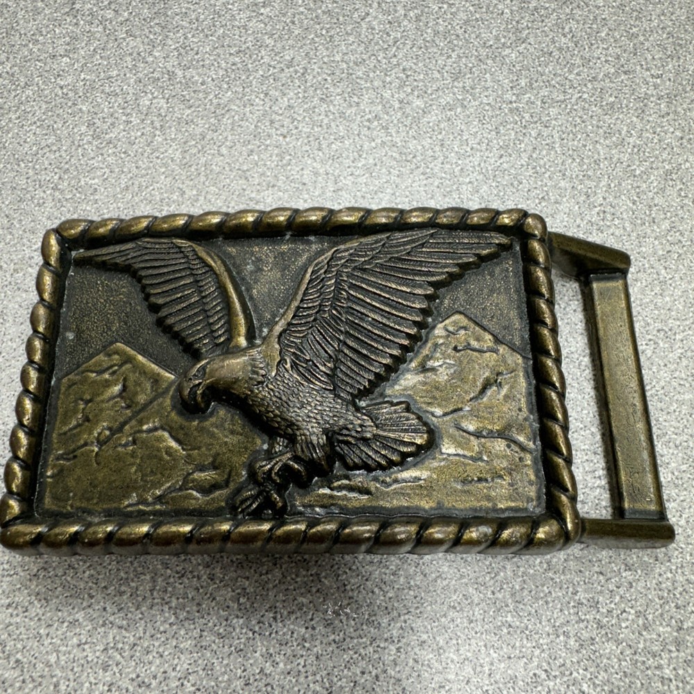 Vintage Brass Eagle Belt Buckle Western Cowboy Americana Mountain Design