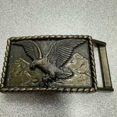 Vintage Brass Eagle Belt Buckle Western Cowboy Americana Mountain Design