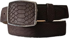 Genuine Leather Python Snakeskin Print Western Belt with Removable Buckle- Brown