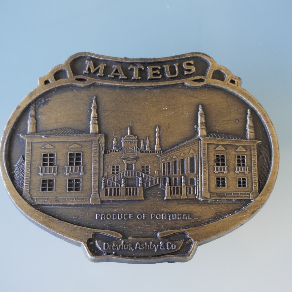 Vtg Mateus Rose Wine Brass Belt Buckle 1970s RJ Roberts Portugal Dark Academi