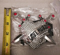 Love Hurts Heart Daggers Bling Red Silver Tone New Belt Buckle
