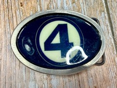 4 Ball Number Channel 4 News? Vintage Custom Enameled Belt Buckle