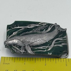 Vintage Humpback Whale Belt Buckle Green Enamel Silver Tone Nautical Marine Life