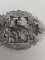 Metzke Vintage Diamond Cut Pewter Man Riding Horse Pewter Belt Buckle