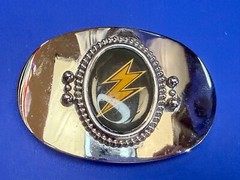 Lightning Bolt Strike Electric Shock Flash on Centered Cabochon Oval Belt Buckle