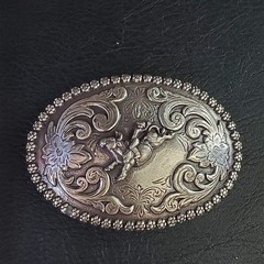 Nocona Bull Rider Belt Buckle Silver Tone Floral Engraved Western Cowboy Rodeo