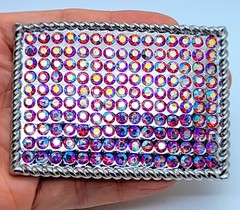 Fashion unisex style classic oblong Belt Buckle Silver Metal pink ab rhinestones