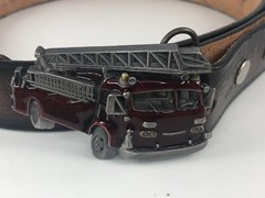 FIRE TRUCK BELT BUCKLE BERGAMOT BRASS WORKS 1978 Leather Firemen Belt HTF!