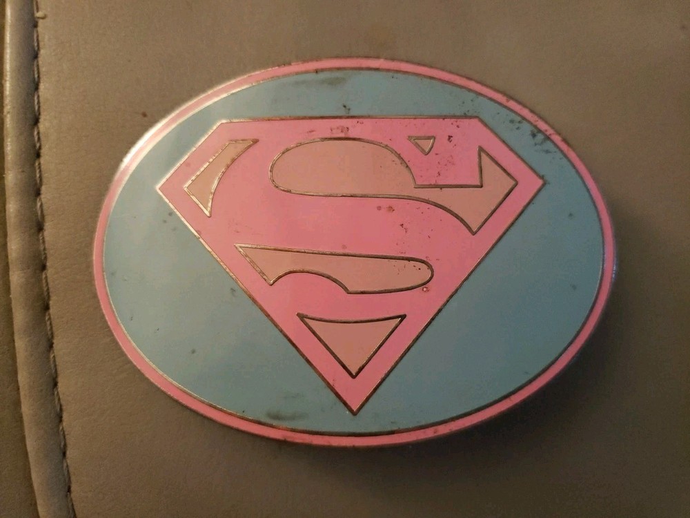 SUPERMAN PINK LOGO Belt Buckle DC Comics Justice League Metal Enamel W/ Border