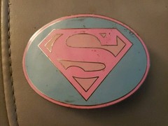 SUPERMAN PINK LOGO Belt Buckle DC Comics Justice League Metal Enamel W/ Border